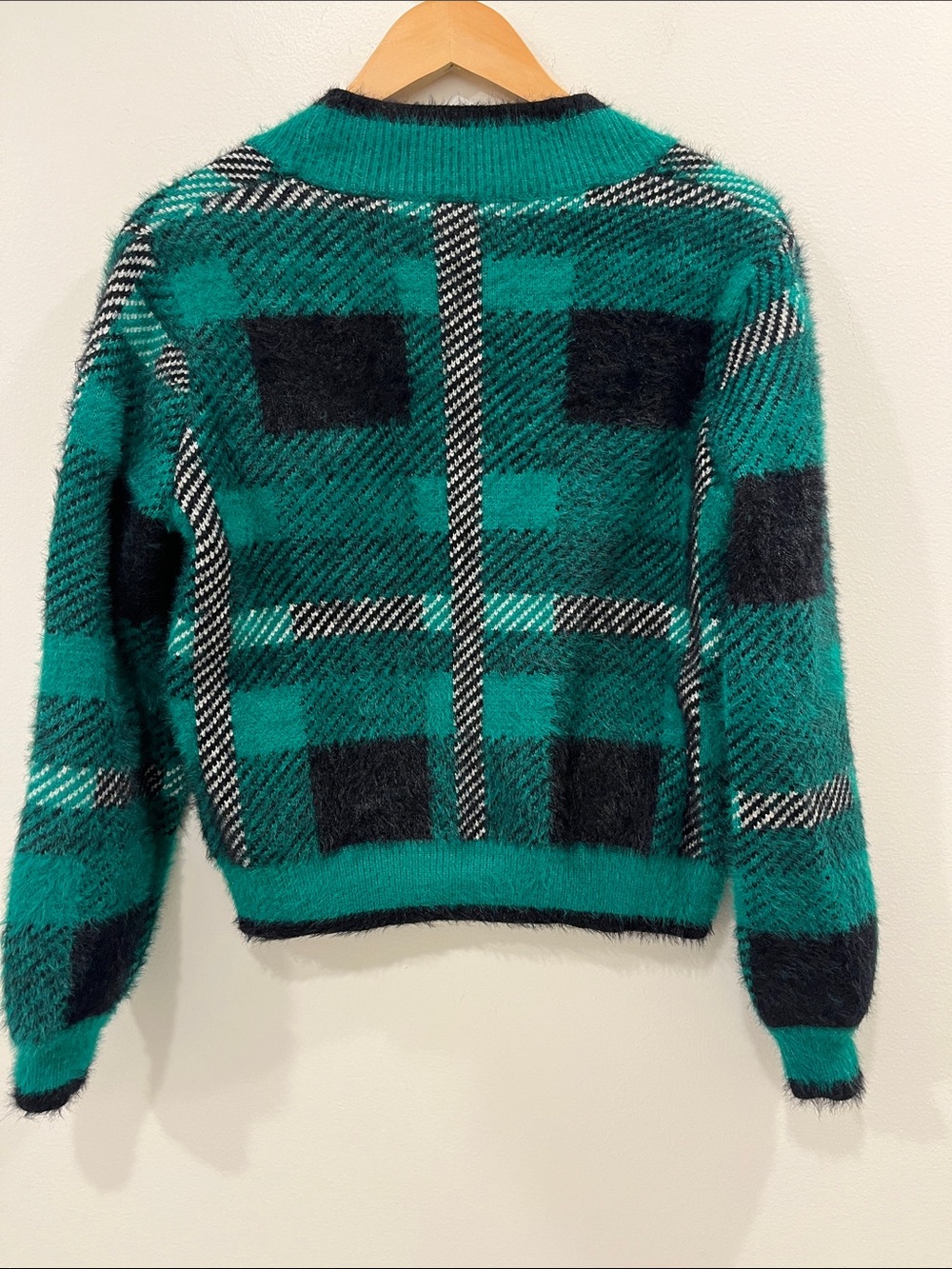 English Factory Taylor Plaid Fuzzy Knit Cardigan - Picture 8 of 8